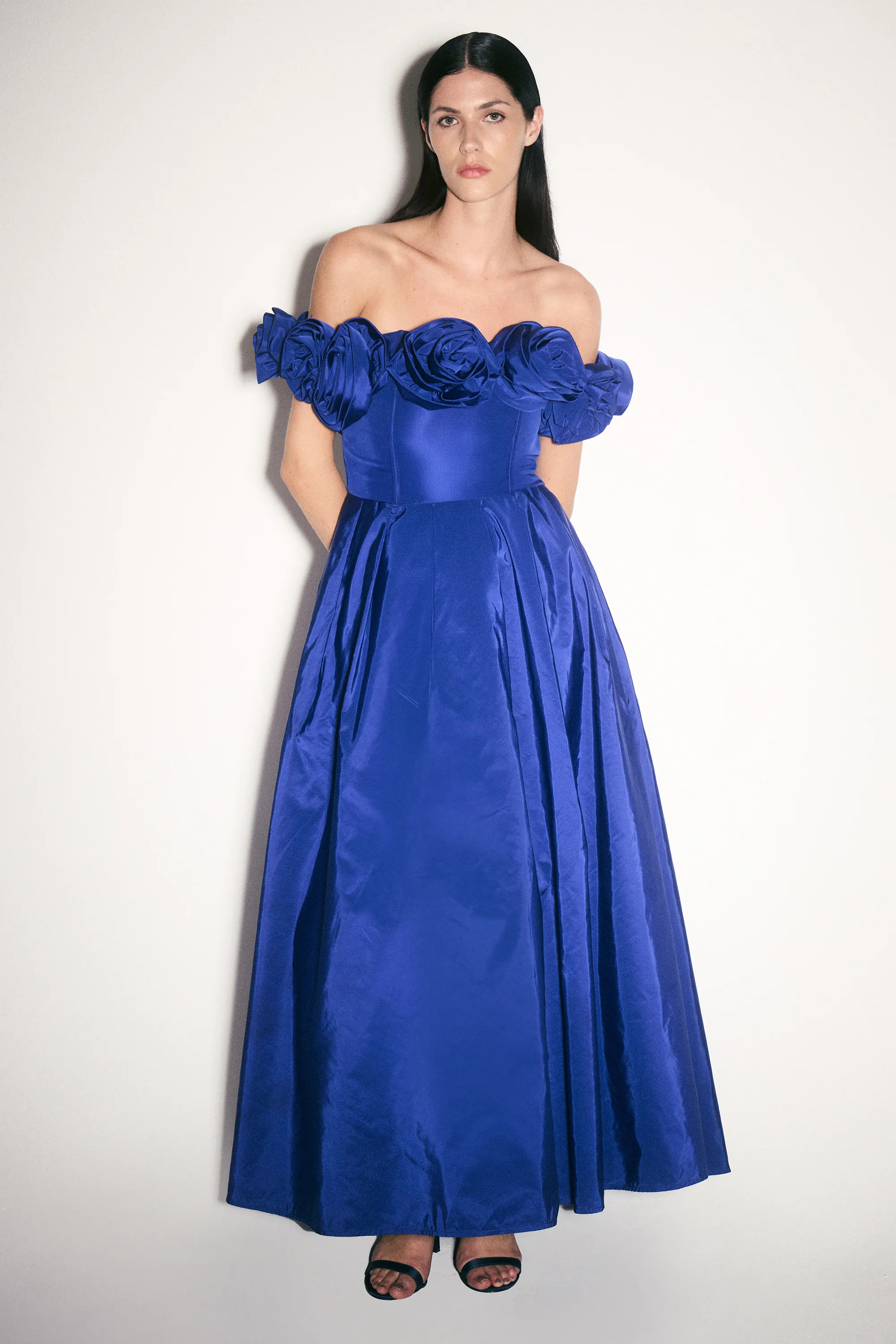 Drama Taffeta Rosette Woven Maxi Prom Dress | Karen Millen