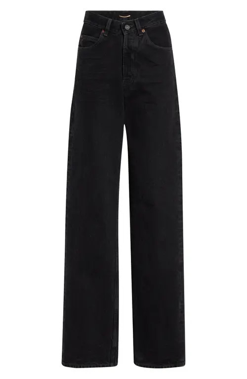 Saint Laurent Tevere V-Waist Baggy Jeans in 90S French Black at Nordstrom, Size 30 | Nordstrom