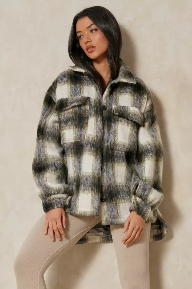 Oversized Brushed Checked Shacket | Debenhams UK