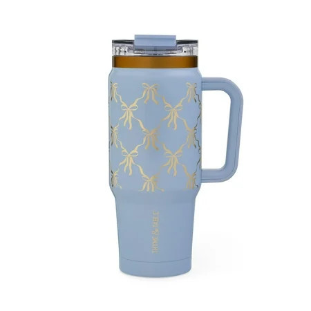 Thyme & Table 32 fl oz Stainless Steel Luna Tumbler with Handle and Dual Straw Lid, Blue Bow | Walmart (US)