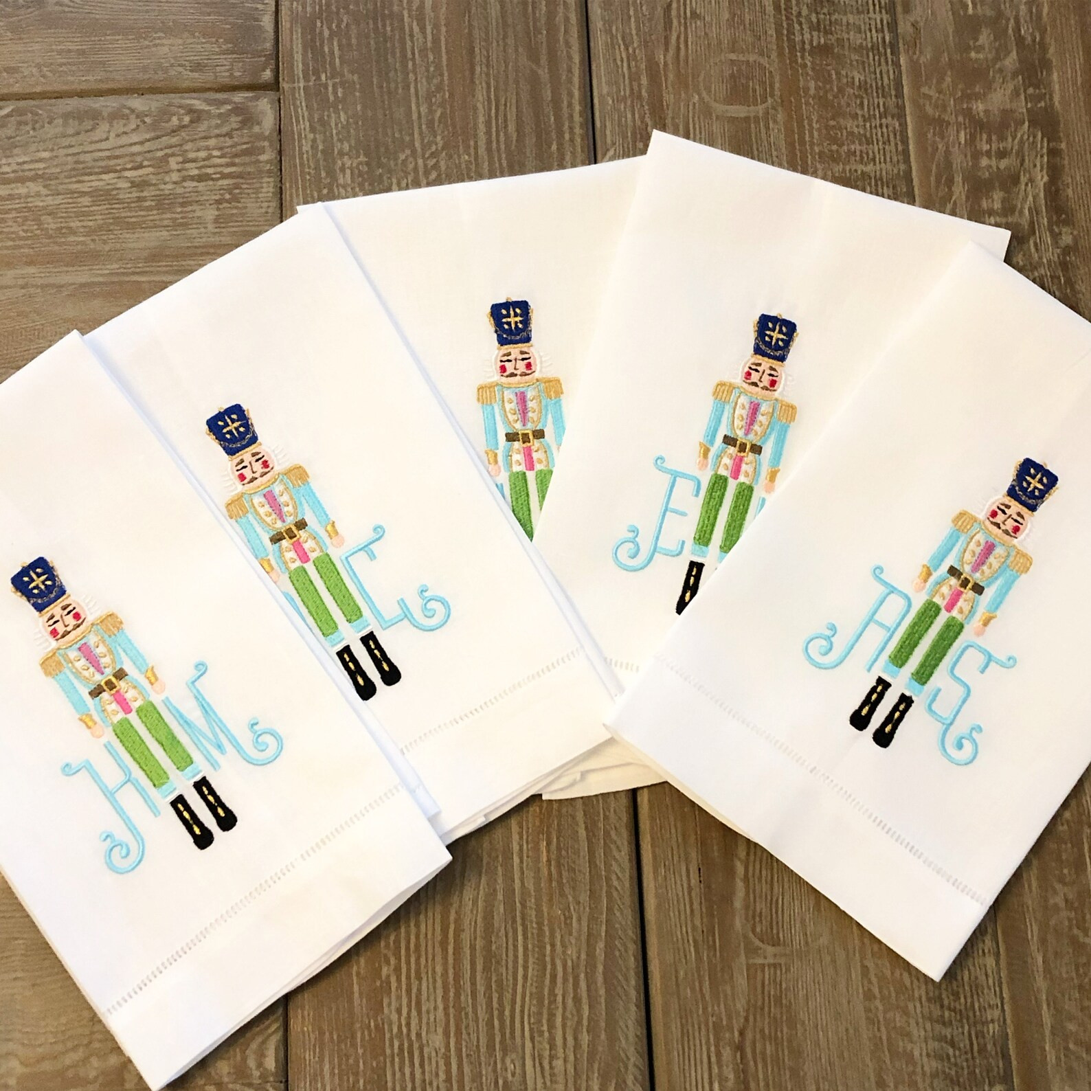 Christmas Monogrammed Nutcracker Linen Hand Towel - Etsy | Etsy (US)