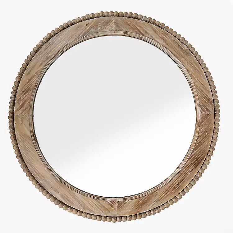 Round Natural Wood Beaded Trim Wall Mirror | Kirklands Home | Kirklands