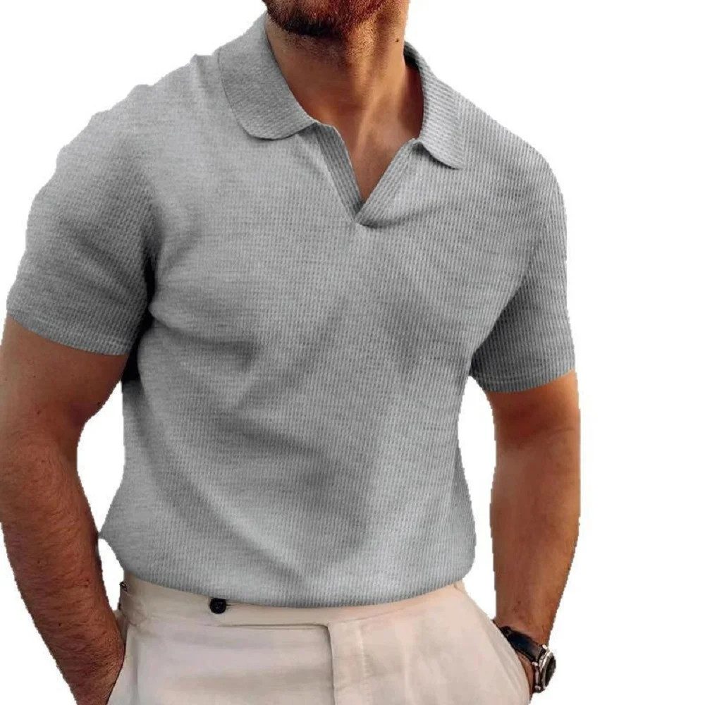 XBASW Men's Waffle T Shirts Summer Short Sleeve Lapel T-Shirt Button up Solid Color Henley Shirts... | Walmart (US)