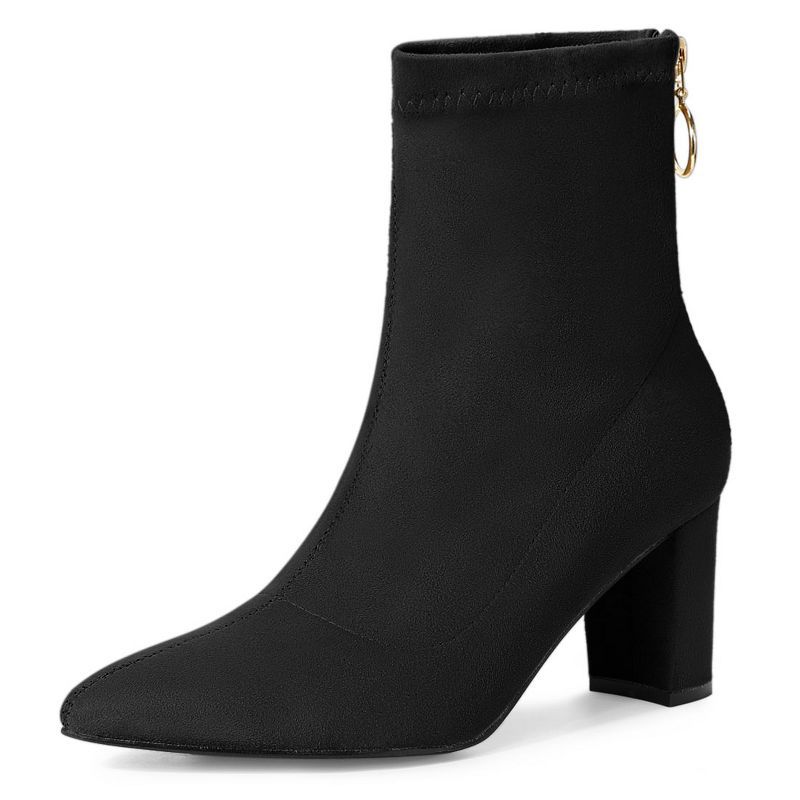 Allegra K Women's Pointed Toe Zipper Chunky Heels Ankle Boots | Target