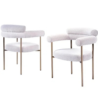 2 Modern Cream Boucle Fabric Dining Armchairs With Brushed Gold Finish Metal Frame, Solid Design, Medium Firm, Simple Assembly 2 Upholstered Pattern | Wayfair North America