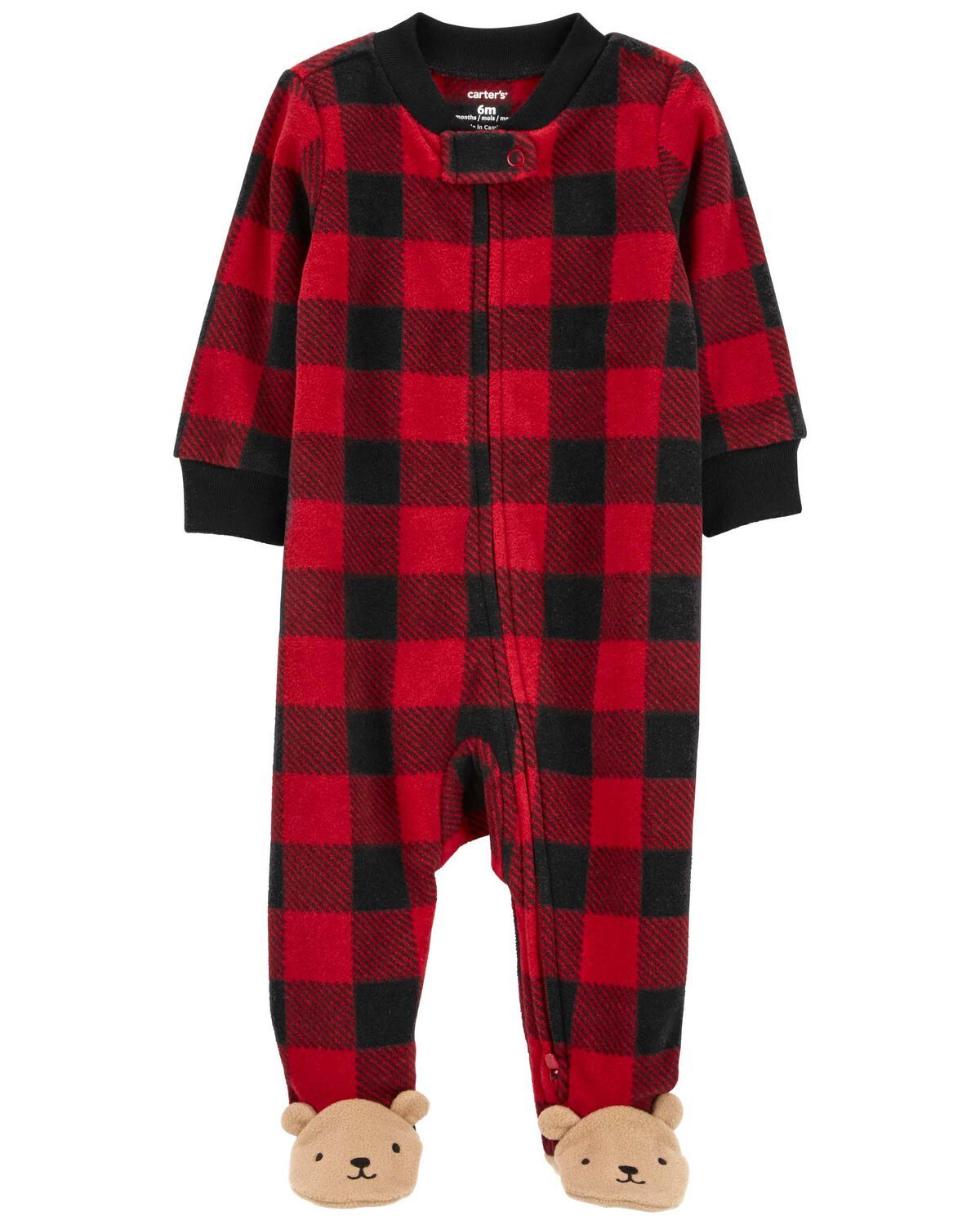 Red/Black Baby Holiday Bear Zip-Up Fleece Sleep & Play Pajamas | carters.com | Carter's