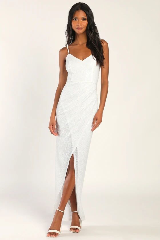 Forever Your Girl White Sequin Faux-Wrap Bodycon Maxi Dress | Lulus (US)