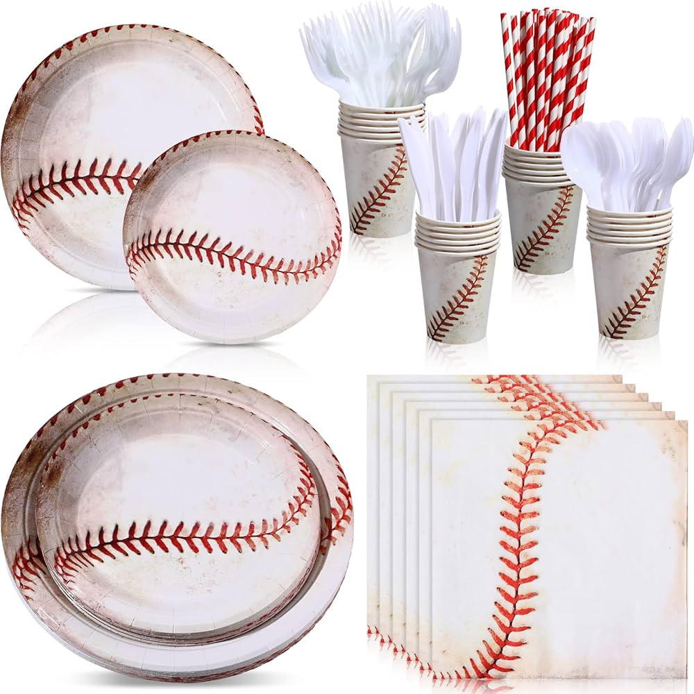 Sawysine 192 Pcs Baseball Party Supplies Bundle, Disposable Paper Baseball Plates Cups Napkins Kn... | Amazon (US)