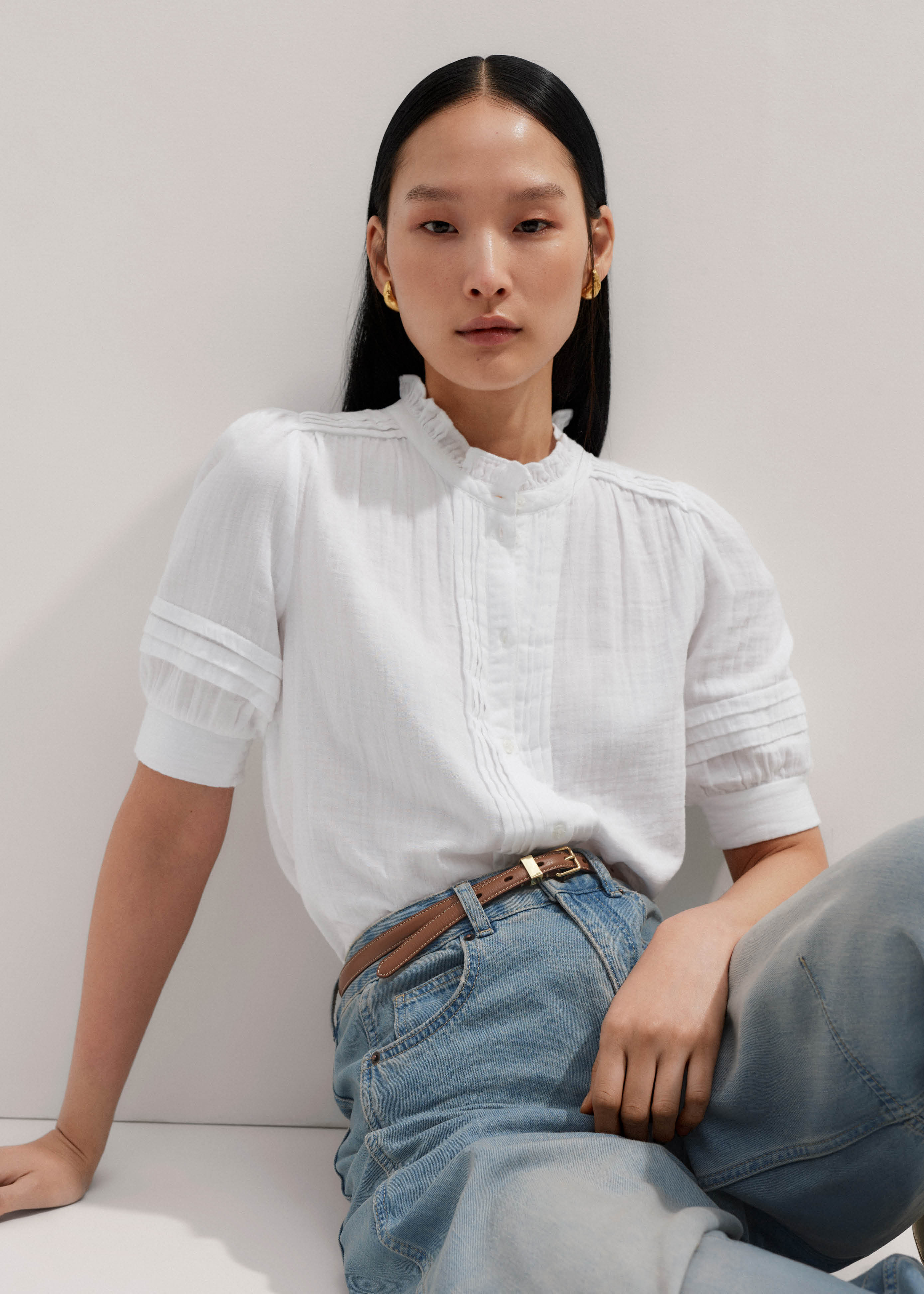 Women's White Cheesecloth Blouse | ME+EM | ME+EM Global (Excluding US)