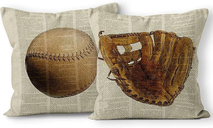 Vintage Baseball Glove Linen Throw Pillow Case, 18 x 18 Inch Set of 2, Baseball Decor, Gift for P... | Amazon (US)