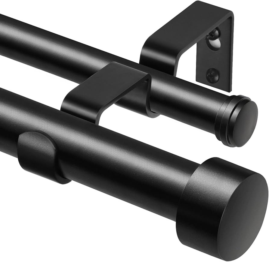KAMANINA 1 Inch Double Curtain Rod 66-120 Inch, Heavy Duty Dual Rods, Black | Amazon (US)