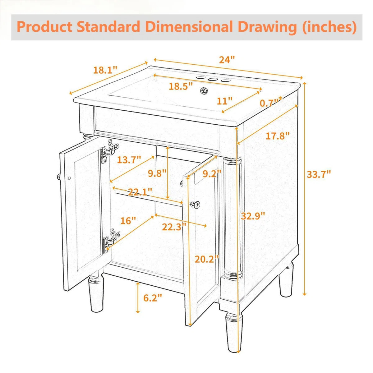 24'' Modern Bathroom Vanity With Top Sink ,large Storage Shelves | Wayfair North America