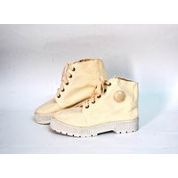 Cream Canvas Ankle Boots | Lace-Up Platform Minimal Workwear Style Off-White Size Eu 40 Uk 7 Us 9 | Etsy (US)
