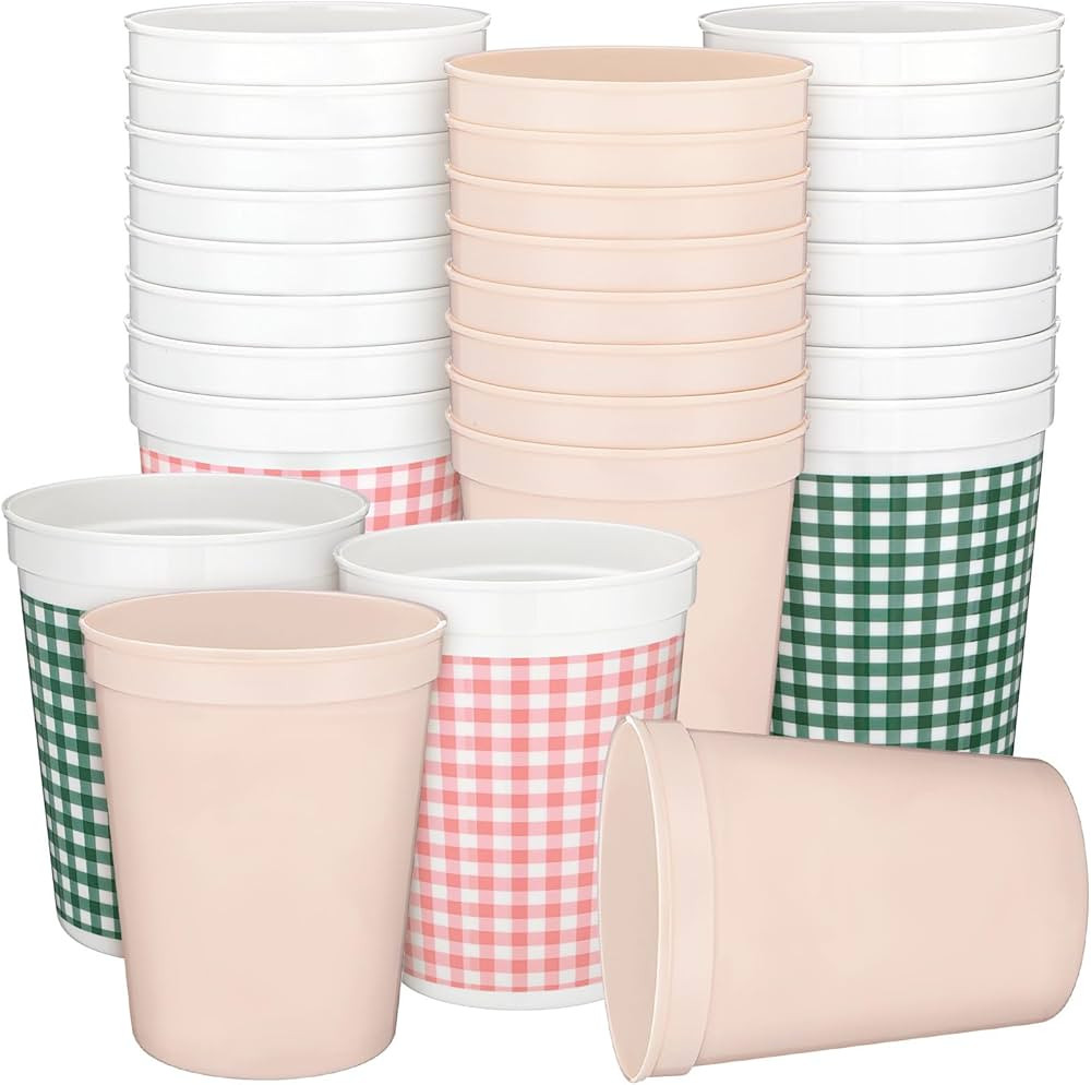 Yungyan 24 Pcs Camp Bachelorette Party Supplies Plastic Reusable Gingham Cups 16oz Green Picnic C... | Amazon (US)