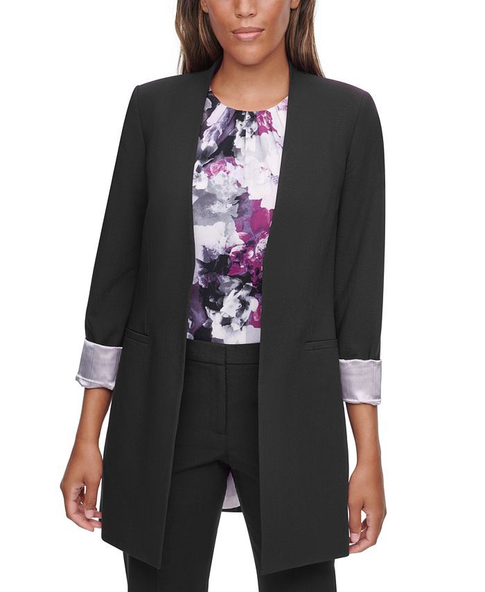 Calvin Klein Roll-Sleeve Topper Jacket & Reviews - Jackets & Blazers - Women - Macy's | Macys (US)