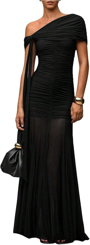Verdusa Women's Corset Dress Wedding Guest Dresses Statement Holiday Off Shoulder Ruched Mesh For... | Amazon (US)