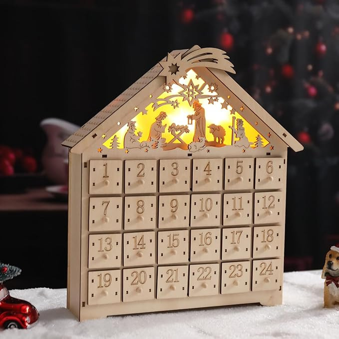 Vigdur Wooden Christmas Advent Calendar, Nativity Scene Advent Calendar House Box with 24 Drawers... | Amazon (US)