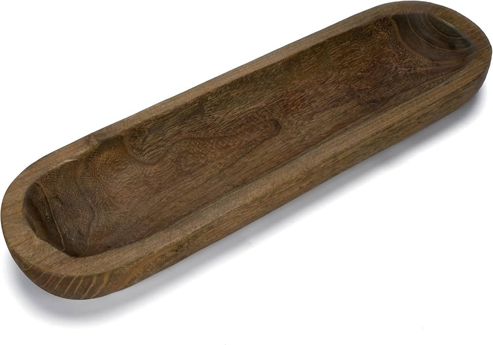 Wooden Decorative Farmhouse Dough Bowl Hand Carved Centerpiece (20 x 6 x 2 inches) | Amazon (US)