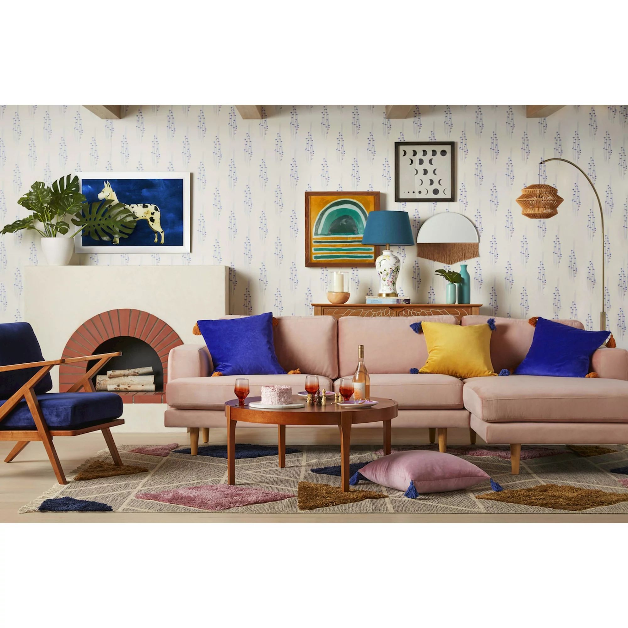 Pink Velvet Track Arm Sectional Sofa by Drew Barrymore Flower Home | Walmart (US)