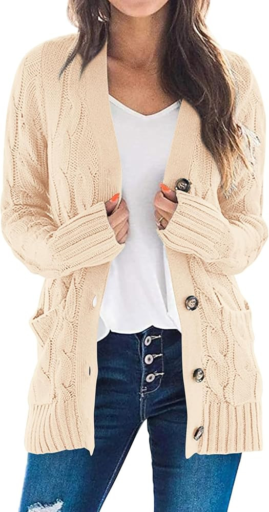 PRETTYGARDEN Women's Open Front Cardigan Sweaters Fall Fashion Button Down Cable Knit Chunky Wint... | Amazon (US)