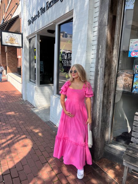 Hot pink puff sleeve maxi dress with ruffle accents 

#LTKbump #LTKunder100