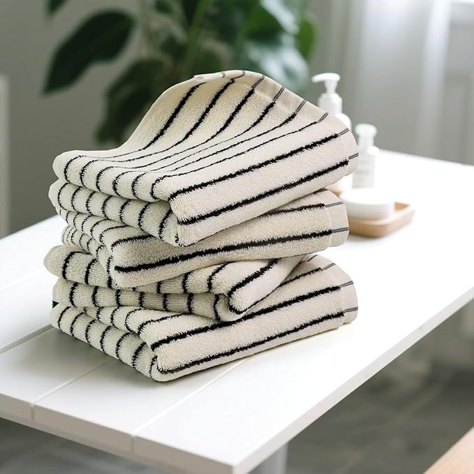 Jacquotha Hand Towels 4 Pack, Cotton Face Towels for Bathroom & Spa Days, Decorative Black Stripe... | Amazon (US)