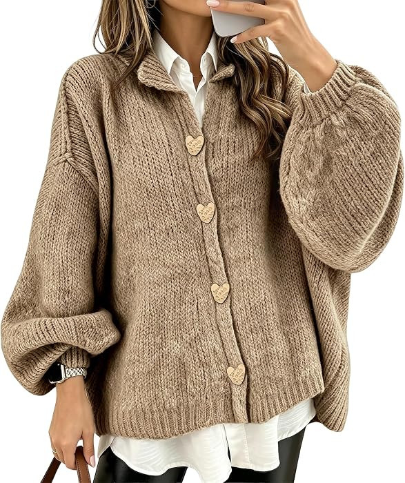 YUNLING Women's Button Up Knit Cardigan Sweater Sleeve Top | Amazon (US)