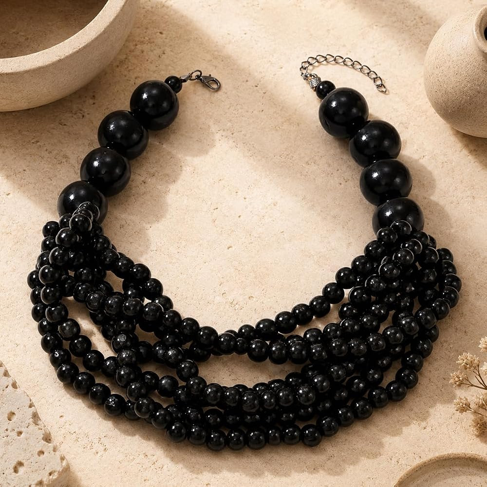 Handmade Layered Wood Bead Necklace for Women - Chunky African Statement Necklace, Natural Khaki ... | Amazon (US)