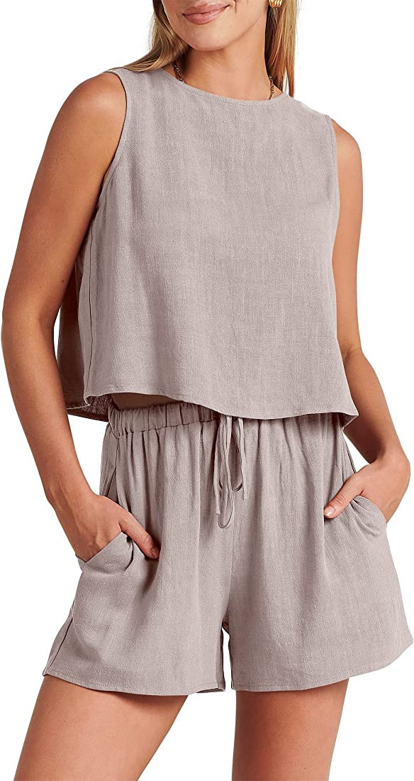 ANRABESS Women’s Summer 2 Piece Outfits Shorts Sets Sleeveless Crop Top Tank and High Waisted S... | Amazon (US)