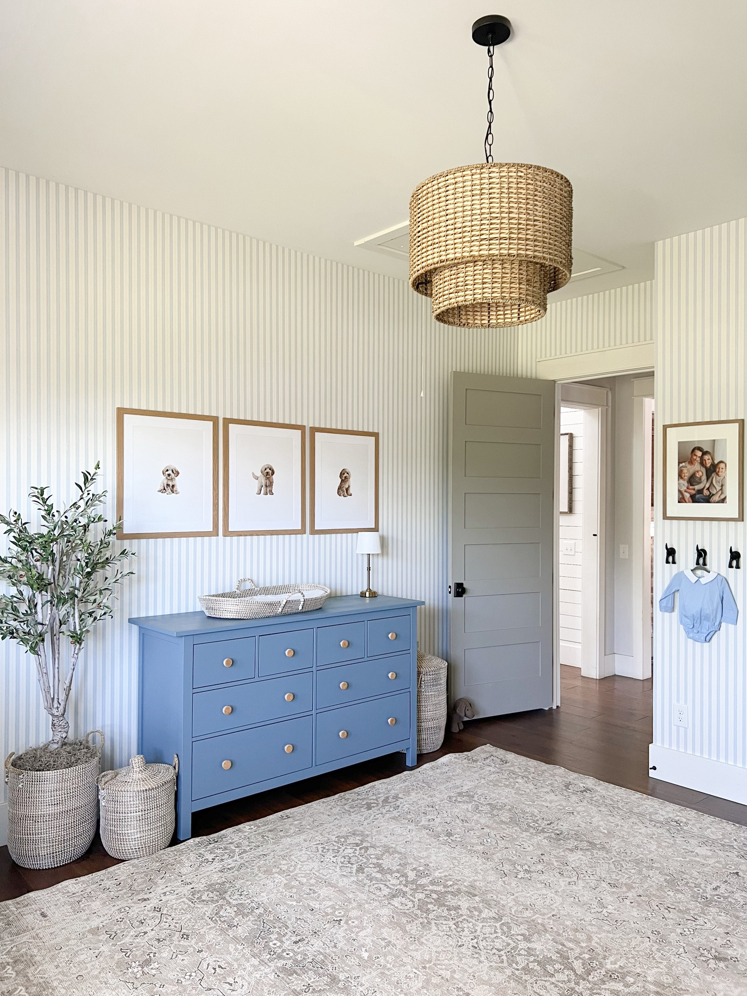 Baby boy nursery inspo! I got this dresser from IKEA then painted it in Adirondack Blue by Behr. 

Dog themed nursery, neutral colors nursery, minimalist modern nursery 

#LTKBaby #LTKHome