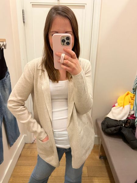 Sweater blazer for spring! Pair with all color denims. A great neutral for year-round wear.

Sizing:
Wearing a s blazer
Jeans wearing 8p 

For loft jeans I normally size down 1. If I get curvy I size down 2. If I get petite, I get my true size.

#competition #ltkstyletip #ltksalealert 

#LTKworkwear #LTKunder100 #LTKFind