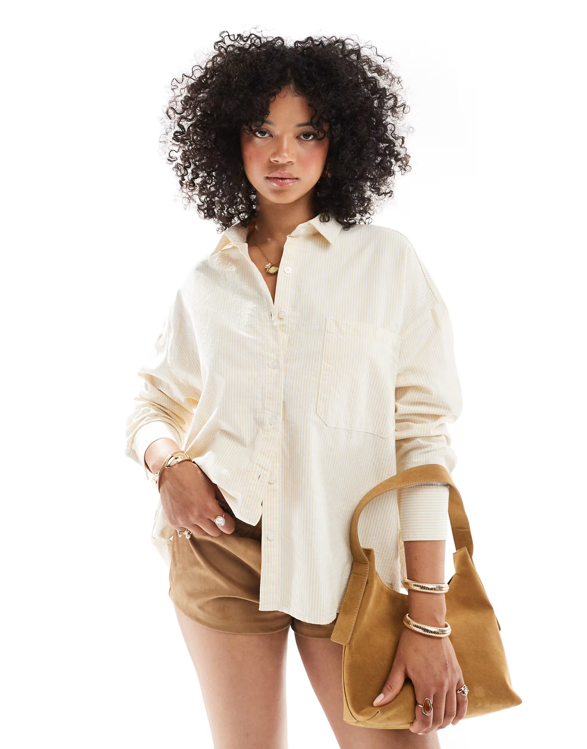 Pull&Bear striped oversized shirt in buttermilk yellow  | ASOS | ASOS (Global)