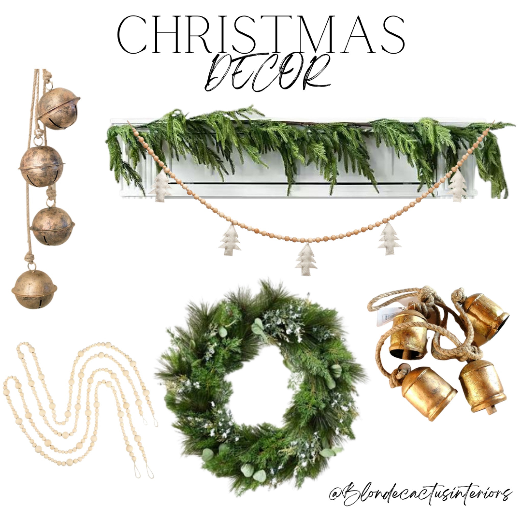 Christmas decor with garland, bells and a wreath

#LTKsalealert #LTKSeasonal #LTKhome