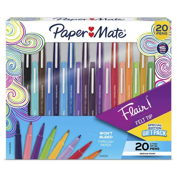 Paper Mate Flair, Felt Tip Pens, Assorted Colors, Medium Point (0.7 mm) 20 Count - Walmart.com | Walmart (US)