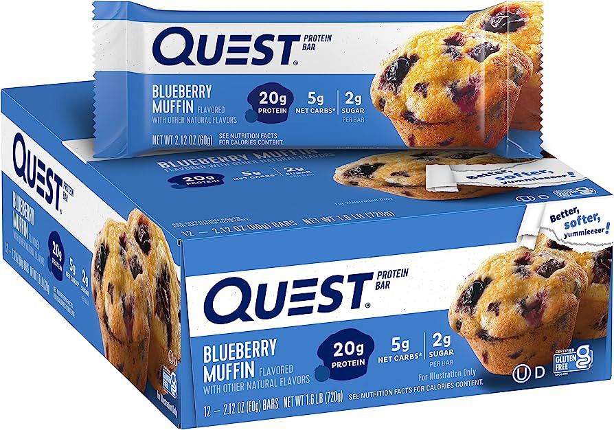 Quest Nutrition Blueberry Muffin Protein Bars, High Protein, Low Carb, Gluten Free, Keto Friendly... | Amazon (US)