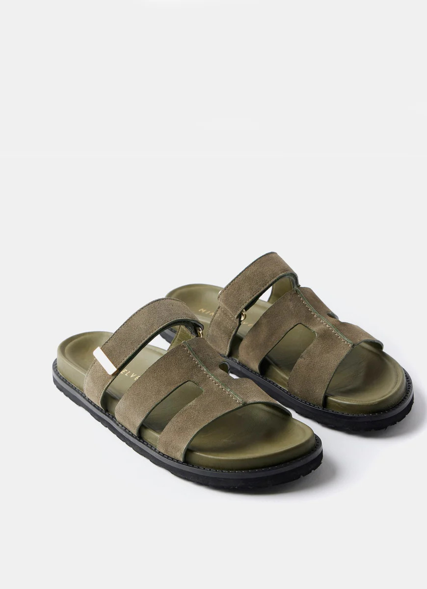 Khaki Leather Chunky Sandals | Mint Velvet