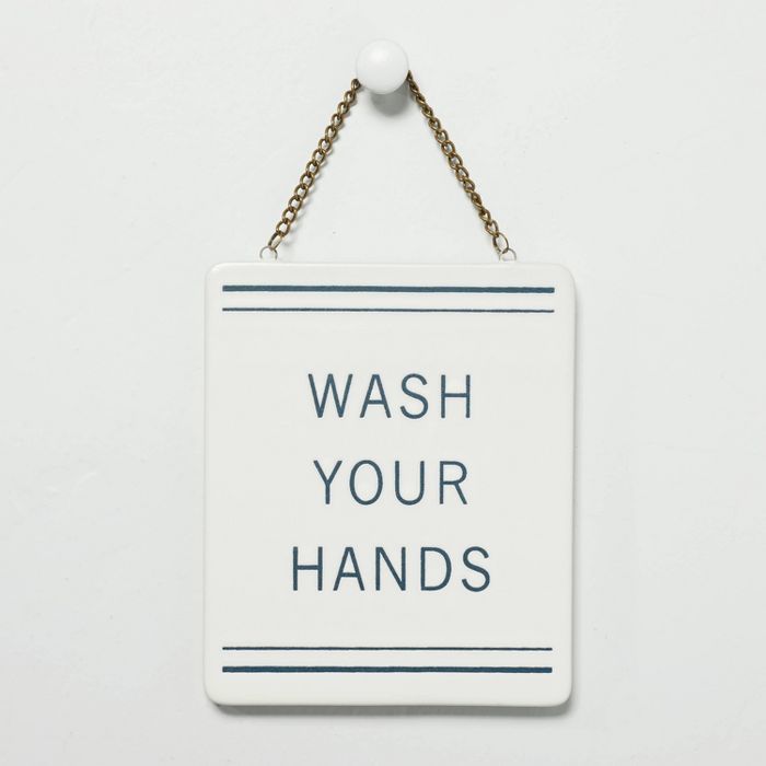 'Wash Your Hands' Stoneware Wall Sign Blue/Cream - Hearth & Hand™ with Magnolia | Target
