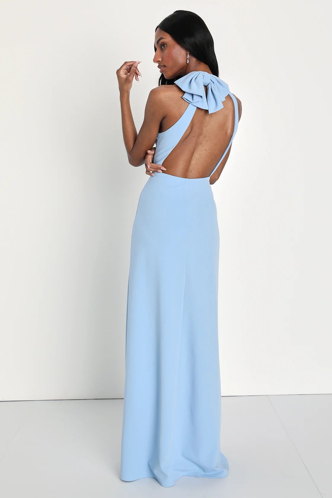 Striking Elegance Light Blue Bow Backless Halter Maxi Dress | Lulus (US)