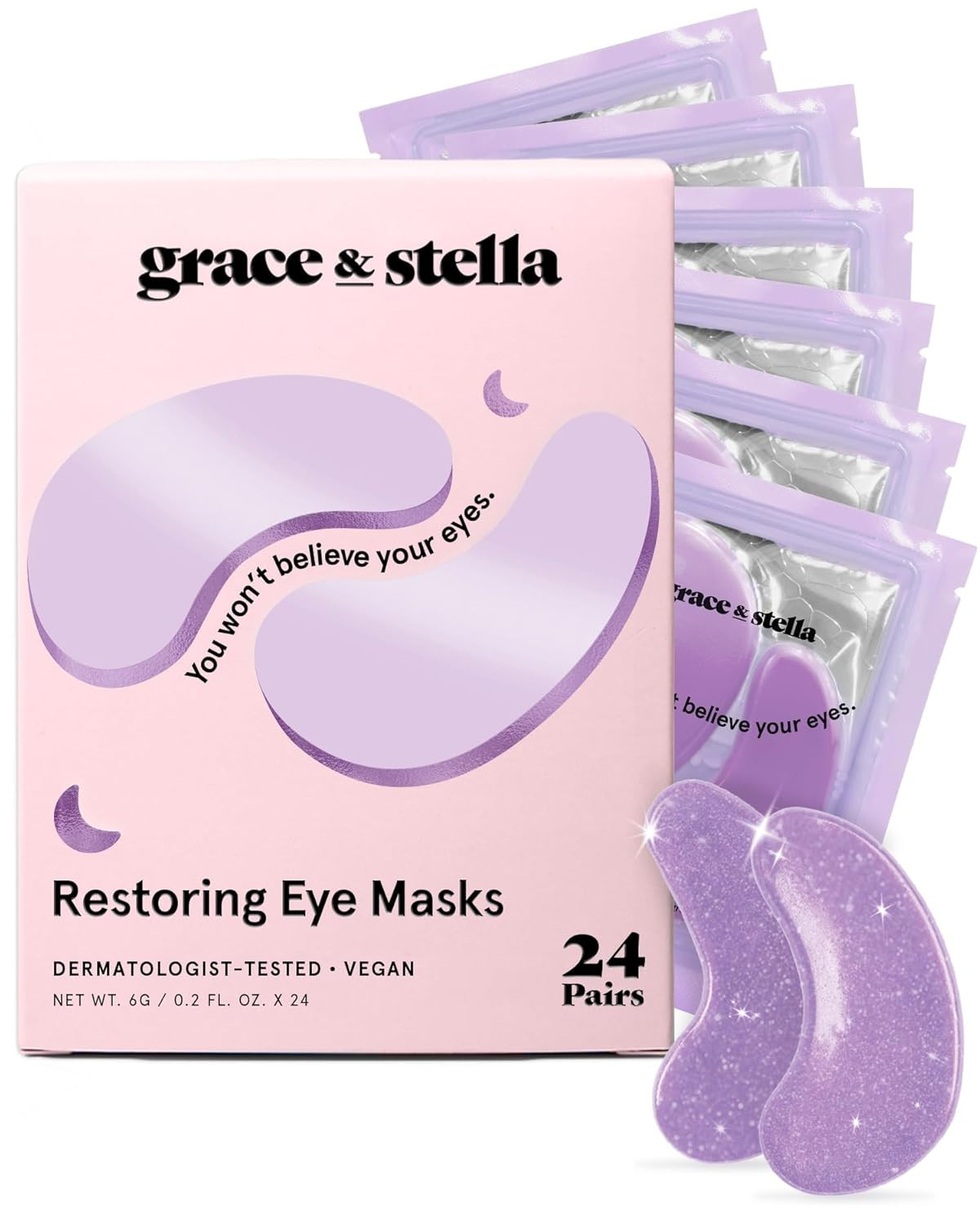 grace & stella Purple Under Eye Masks With Retinol - Restoring Under Eye Patches for Puffy Eyes and Dark Circles - Gel Eye Mask Under Eye Patches - Vegan, Cruelty-Free, 24 Pairs | Amazon (US)