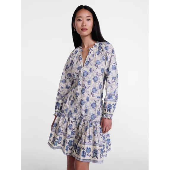 Scenario Women's and Women's Plus Tiered Hem Dress with Long Sleeves, Sizes XS-4X | Walmart (US)