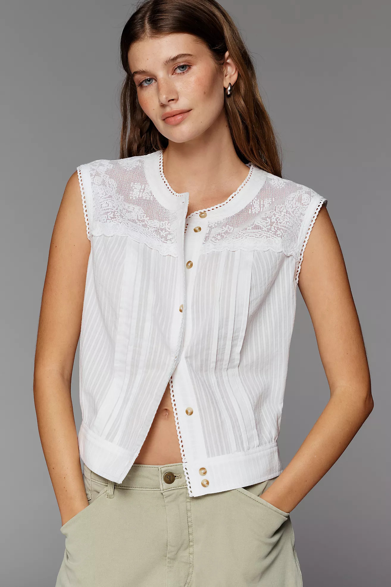 Pilcro Cotton Lace Muscle Top | Anthropologie (US)