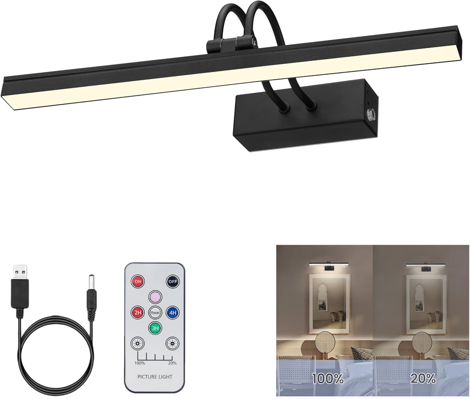 FUNCHDAY Picture Light Rechargeable, Wireless Picture Lights for Wall with Remote, 280LM Dimmable... | Amazon (US)