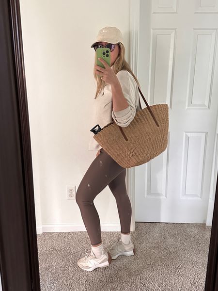 Mom at soccer game outfit leggings outfit weekend outfit canvas beach bag new balance sneakers 

#LTKFindsUnder50 #LTKStyleTip #LTKOver40