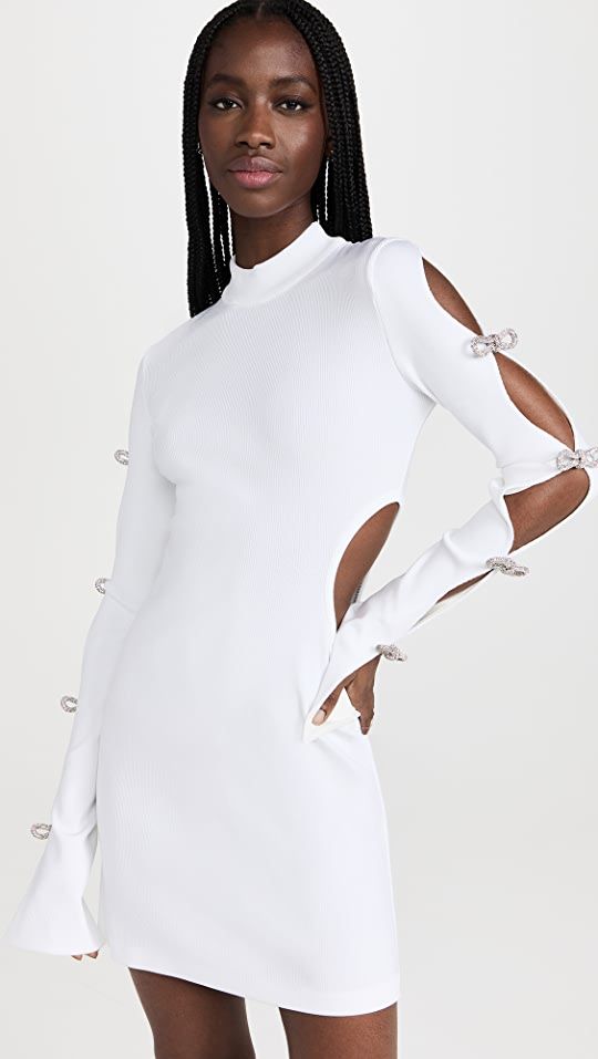 MACH & MACH Cutout Mini Dress with Crystal Bows | SHOPBOP | Shopbop