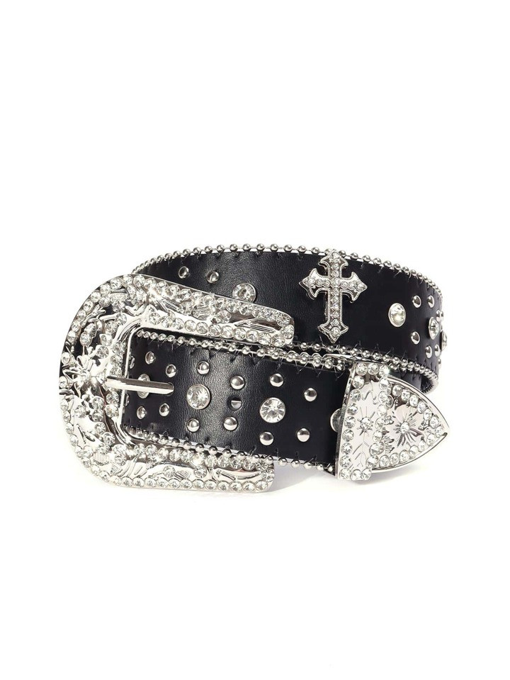 1pc Black Unisex Rhinestone Decor Buckle Punk Boho Belt For Daily Decoration | SHEIN