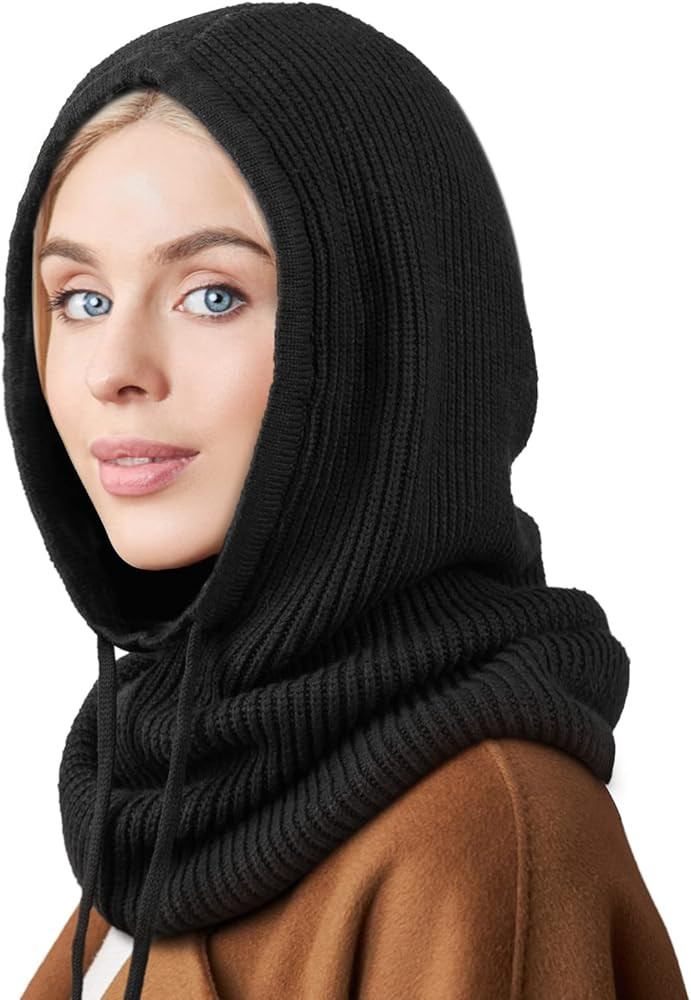 DRESHOW Winter Hats for Women Balaclava Knit Beanie with Adjustable Drawstring Warm Hooded Scarf ... | Amazon (US)