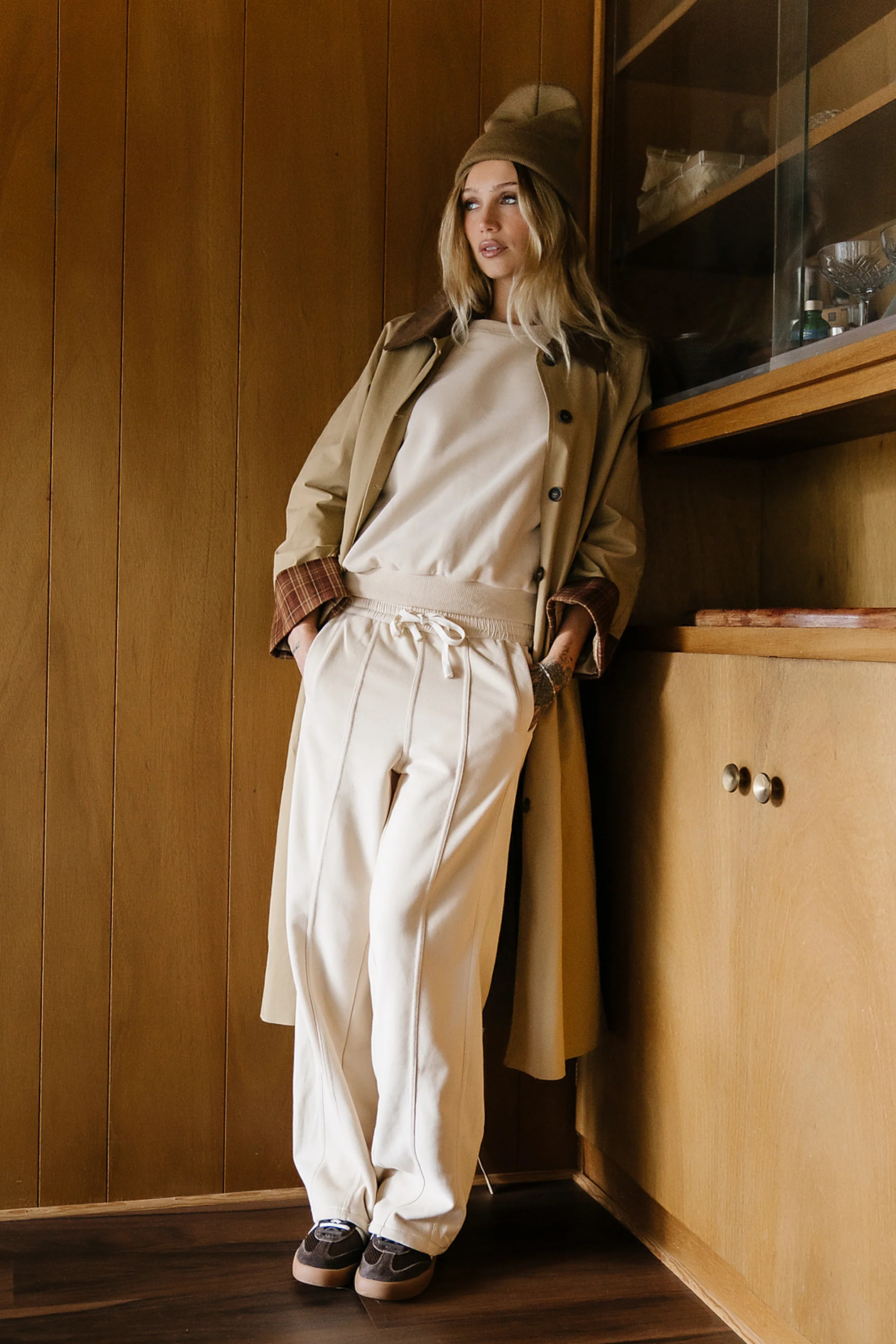 Malinda Mixed Media Baggy Pants in Cream | Böhme US