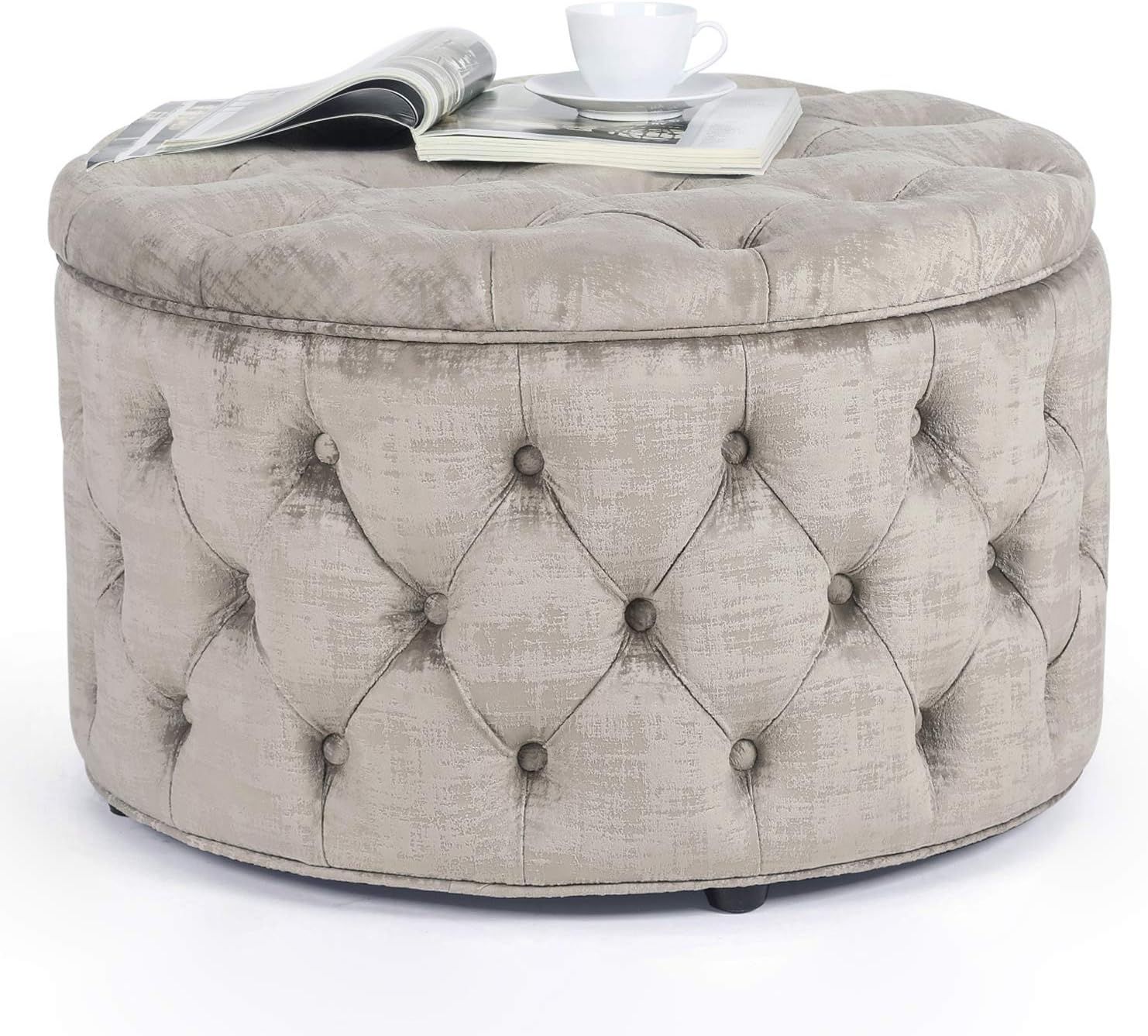 Homebeez Round Velvet Storage Ottoman, Button Tufted Footrest Stool Bench Coffee Table for Living... | Amazon (US)