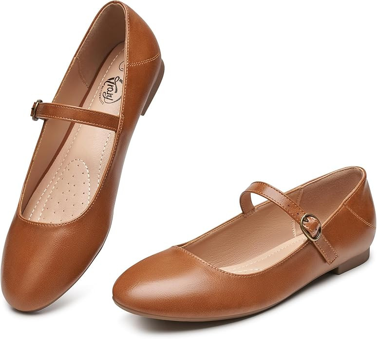 Trary Mary Jane Ballet Flats, Black Flats for Women, Ankle Strap Dressy Comfortable Flats | Amazon (US)