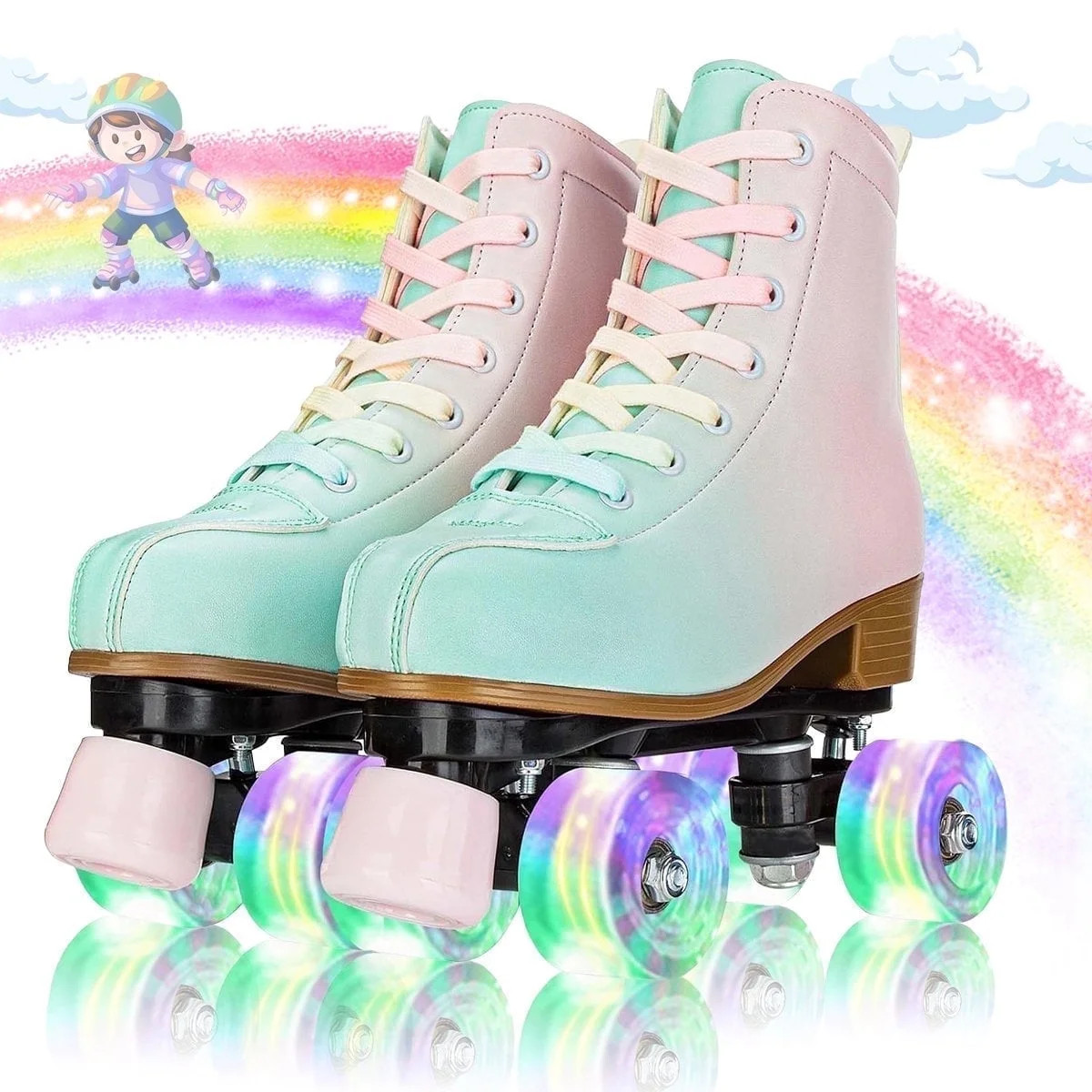 EONROACOO Kids Teen Roller Skates, Light-up Wheels Double-Row Quad Skates,Youth 2 | Walmart (US)